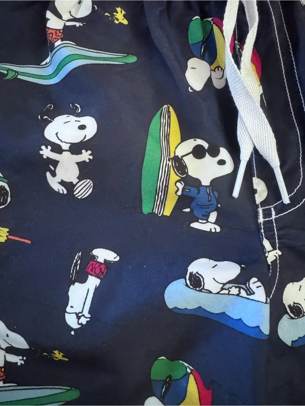 Brand New Hanna Andersson Peanuts Kids Navy Snoopy Print Swim Trunks with sz 130